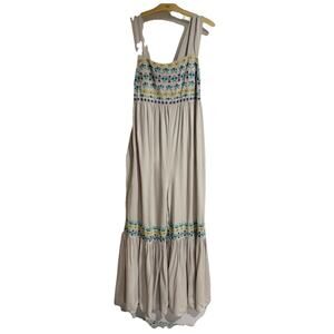 Natural Life Women XL Gray Embroidered Jumpsuit Wide Leg Bellbottom Sleeveless